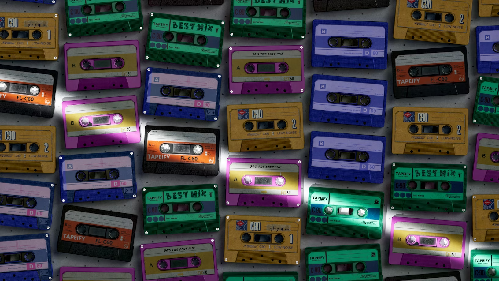 Cintas de cassette de diferentes colores