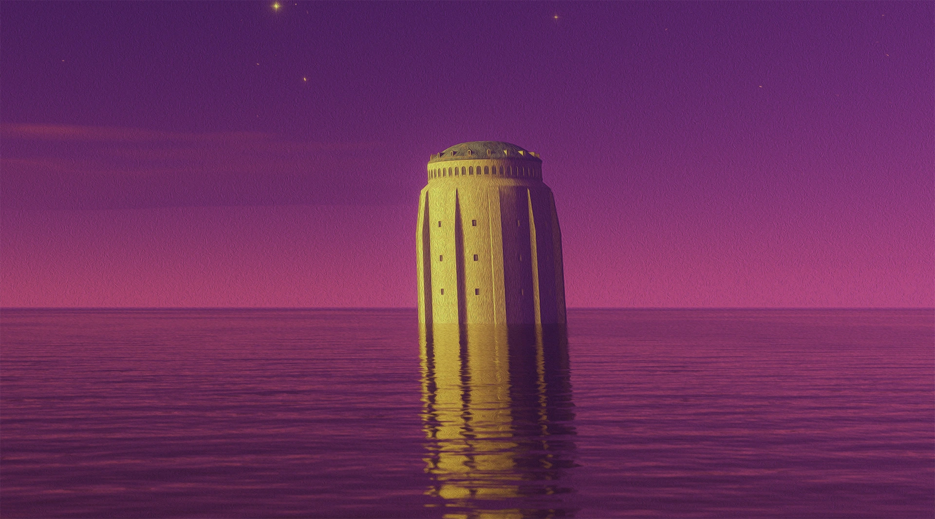 Edificio en el agua estilo vaporwave.