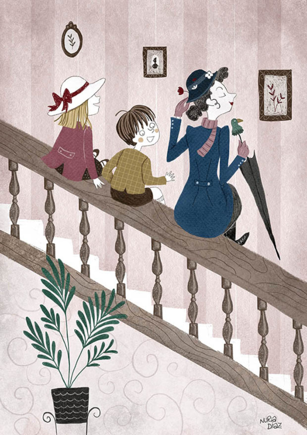 Ilustración del cuento de Mary Poppins heca por Nuria Díaz