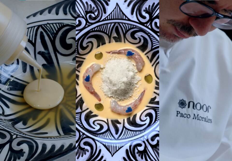 Gelée de pomelo con su escabeche, quisquilla y nieve de queso azul, la frescura hecha arte por Paco Morales